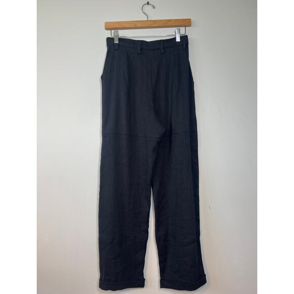 NWT Just Bee Queen Linen Blend Kai Pleated Ankle Straight Leg Black Pant - Picture 7 of 10